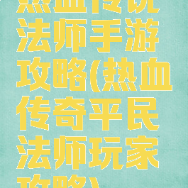 热血传说法师手游攻略(热血传奇平民法师玩家攻略)