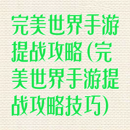 完美世界手游提战攻略(完美世界手游提战攻略技巧)