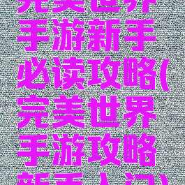 完美世界手游新手必读攻略(完美世界手游攻略新手入门)