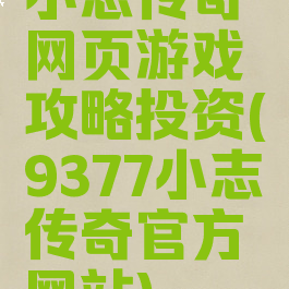 小志传奇网页游戏攻略投资(9377小志传奇官方网站)