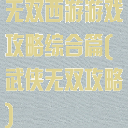 无双西游游戏攻略综合篇(武侠无双攻略)