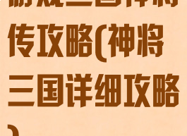 游戏三国神将传攻略(神将三国详细攻略)