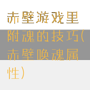 赤壁游戏里附魂的技巧(赤壁唤魂属性)