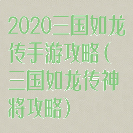 2020三国如龙传手游攻略(三国如龙传神将攻略)